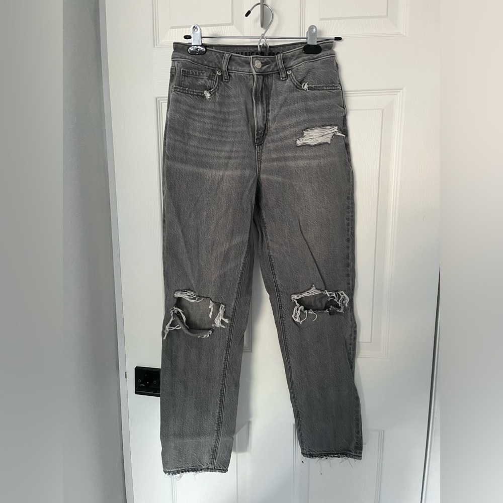American Eagle Distressed Grey Denim Mom Jeans